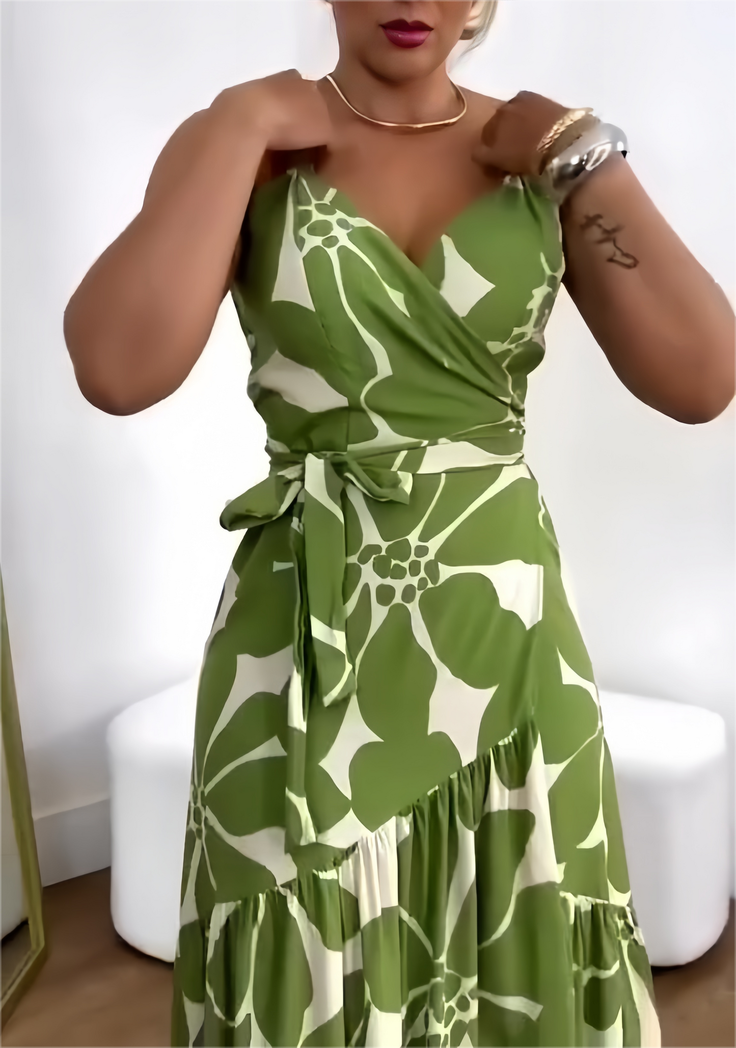 🌼 Ženske obleke za prosti čas s potiskom V-izrez-GR