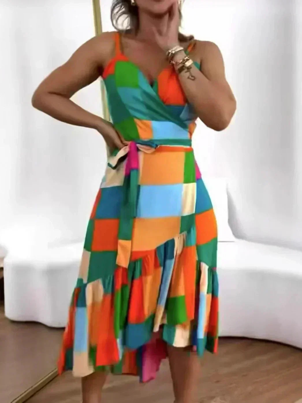 🌼 Ženske obleke za prosti čas s potiskom V-izrez-GR