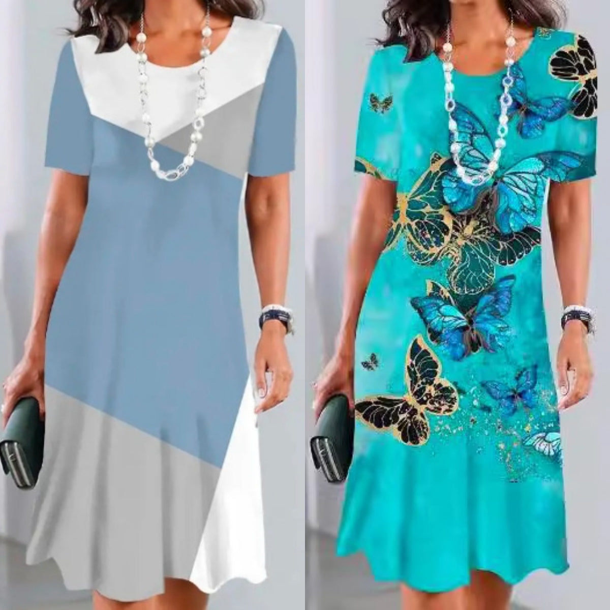 Γυναικείο Colour Block Πλισέ Φόρεμα-GR