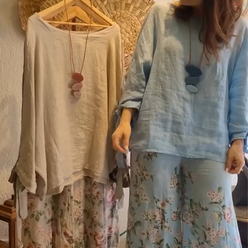 ⏳ Ribotą laiką taikoma 45 % nuolaida! 💥Moteriška laisvo kirpimo palaidinė ir plačios kelnės su gėlių raštu-LT