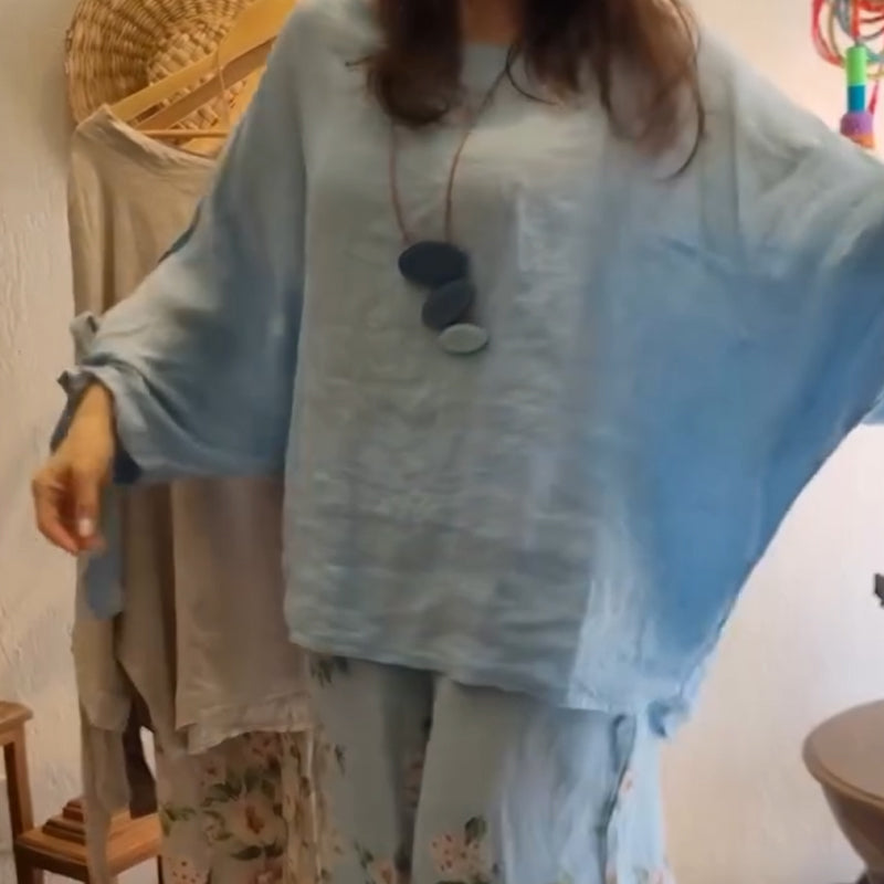 ⏳ Ribotą laiką taikoma 45 % nuolaida! 💥Moteriška laisvo kirpimo palaidinė ir plačios kelnės su gėlių raštu-LT