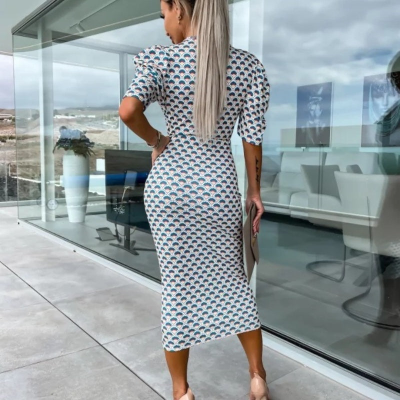 Γυναικεία φορέματα με κοντό μανίκι και V λαιμόκοψη-GR