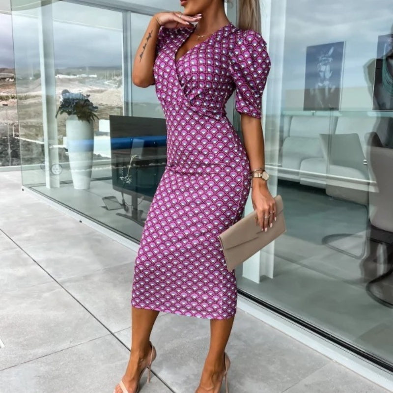 Γυναικεία φορέματα με κοντό μανίκι και V λαιμόκοψη-GR