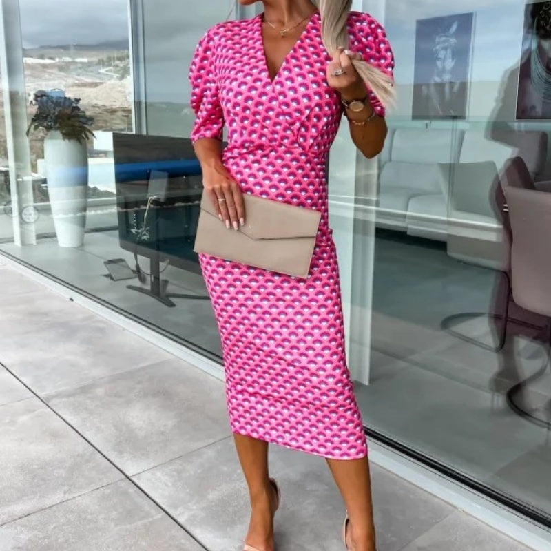 Γυναικεία φορέματα με κοντό μανίκι και V λαιμόκοψη-GR