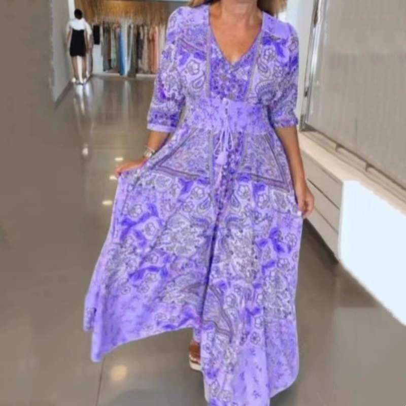 Ženska elegantna cvetlična dolga obleka z vrvico-SI