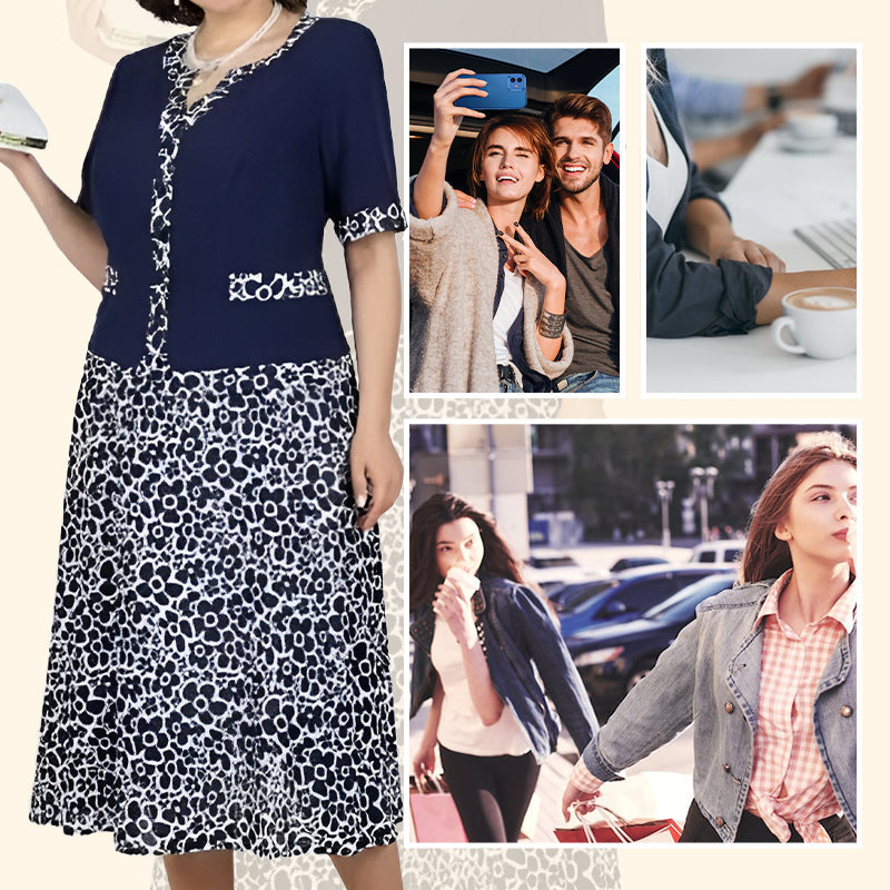 Γυναικείο κομψό φόρεμα δύο τεμαχίων σε απομίμηση με φλοράλ μοτίβο-GR