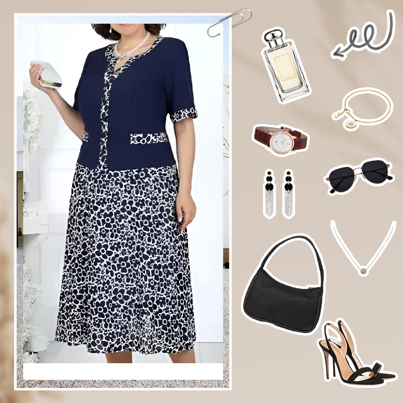 Ženska elegantna imitacija dvodelne obleke s cvetličnim vzorcem-SI