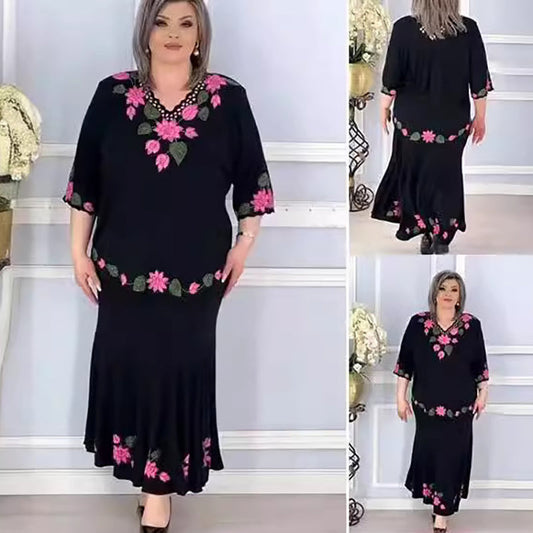 🌷Elegantna ženska obleka s cvetjem in V-izrezom - GR