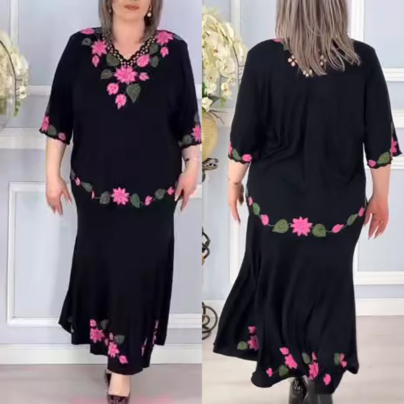 🌷Elegantna ženska obleka s cvetjem in V-izrezom - GR