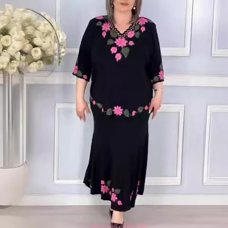🌷Elegantna ženska obleka s cvetjem in V-izrezom - GR