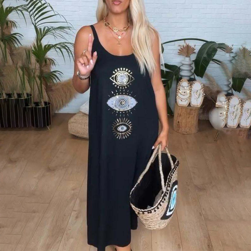 🔥Moteriška ilgomis rankovėmis suknelė su akių raštu👗-LT