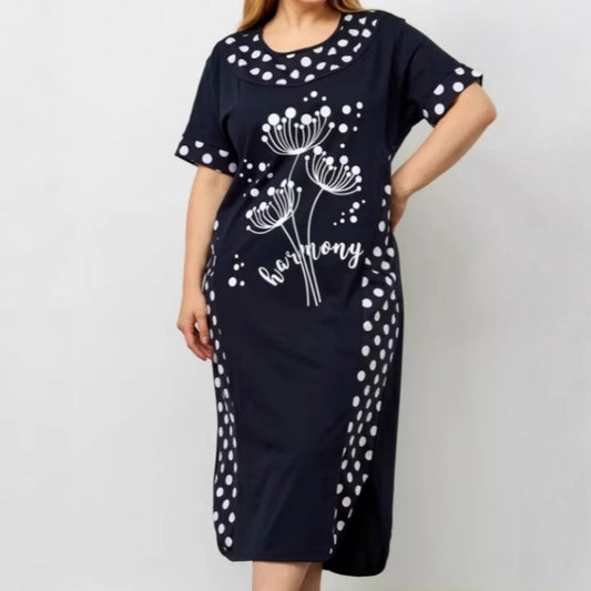 Γυναικεία καλοκαιρινά φαρδιά φορέματα με κοντά μανίκια και στάμπα σε γραμμή Α-GR