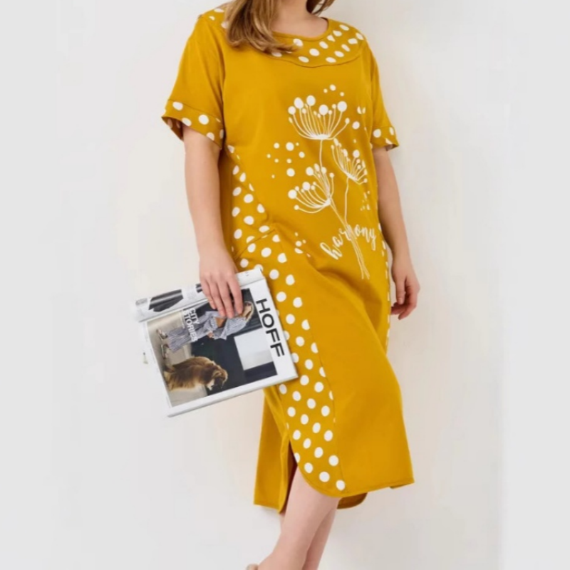 Γυναικεία καλοκαιρινά φαρδιά φορέματα με κοντά μανίκια και στάμπα σε γραμμή Α-GR