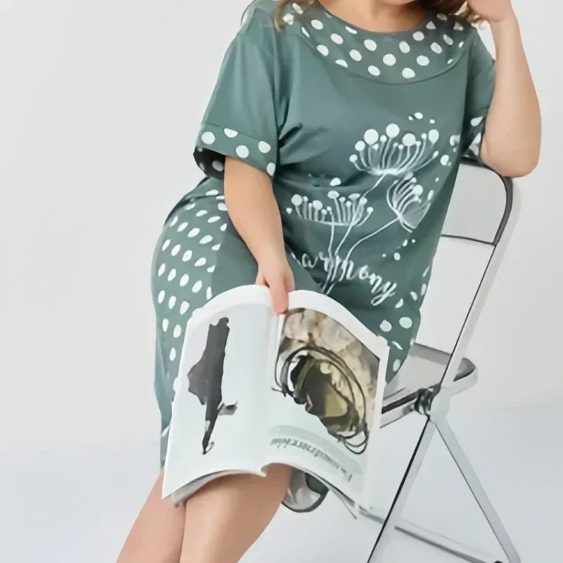 Γυναικεία καλοκαιρινά φαρδιά φορέματα με κοντά μανίκια και στάμπα σε γραμμή Α-GR