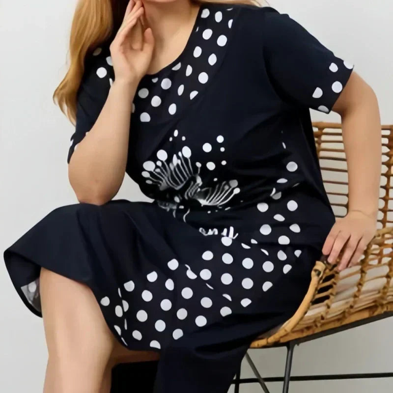 Γυναικεία καλοκαιρινά φαρδιά φορέματα με κοντά μανίκια και στάμπα σε γραμμή Α-GR