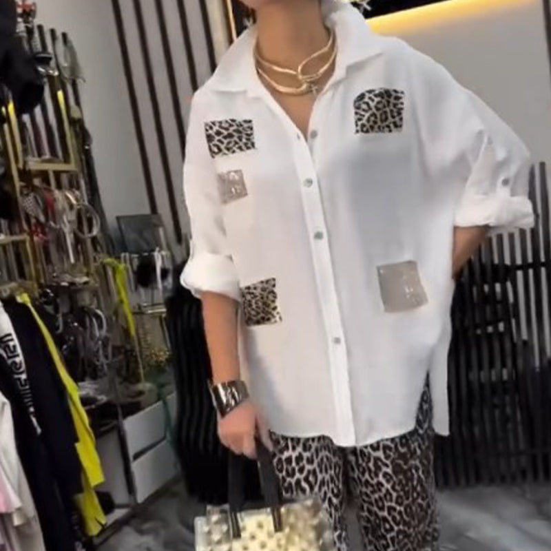 👗 Leopardo rašto rinkinys | Dviejų dalių laisvalaikio | Elastinė medvilnė-LT