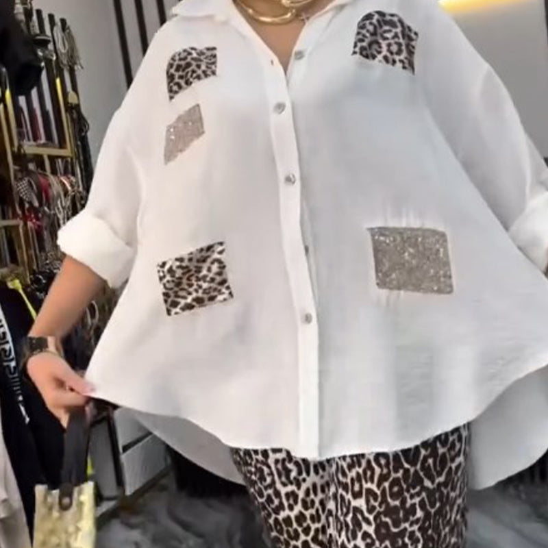 👗 Leopardo rašto rinkinys | Dviejų dalių laisvalaikio | Elastinė medvilnė-LT