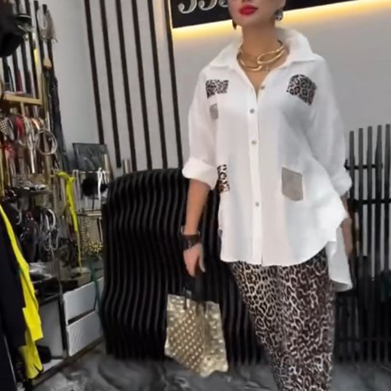 👗 Leopardo rašto rinkinys | Dviejų dalių laisvalaikio | Elastinė medvilnė-LT