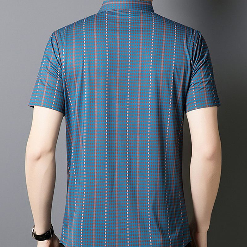 🔥 Vyriški trumpomis rankovėmis languoti marškiniai su sagomis žemyn-LT