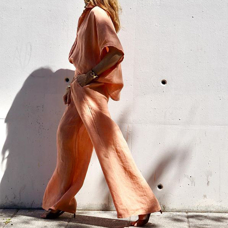 Ženski dvodelni komplet za prosti čas iz bombaža in lana-SI