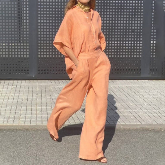 Ženski dvodelni komplet za prosti čas iz bombaža in lana-SI