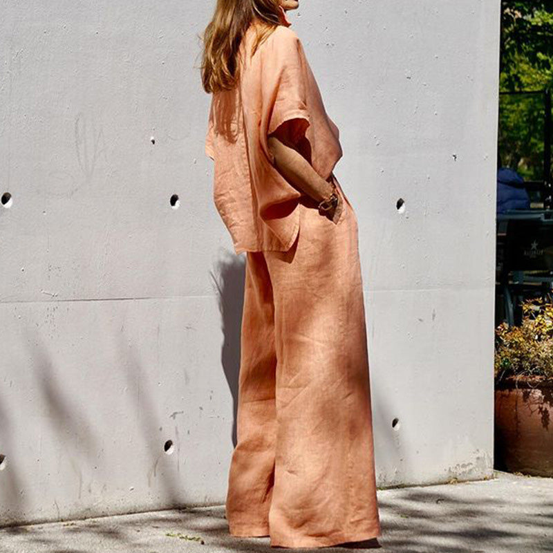 Ženski dvodelni komplet za prosti čas iz bombaža in lana-SI