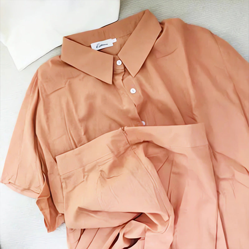 Γυναικείο σετ δύο τεμαχίων σε άτυπο στυλ από βαμβάκι και λινό-GR