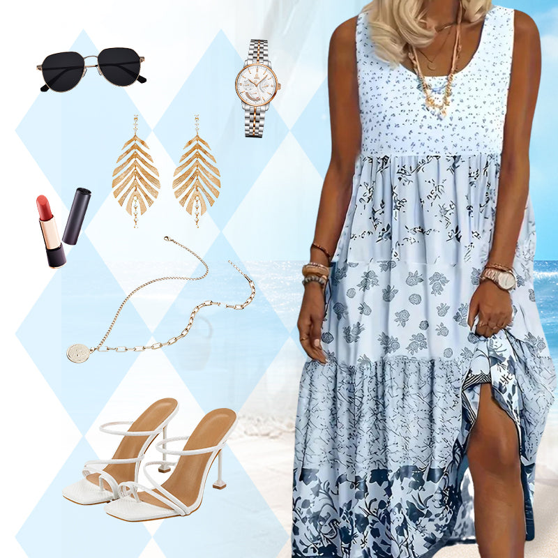 ✨👗 Φόρεμα αμάνικο σε στυλ μποέμ για γυναίκες-GR