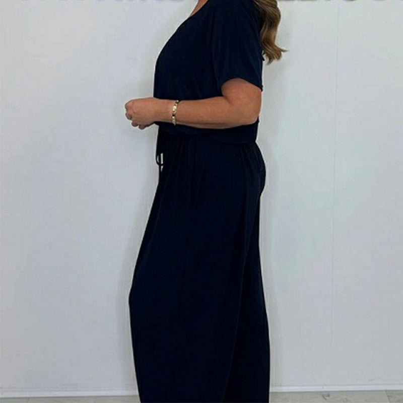 Μονόχρωμη ολόσωμη φόρμα με V λαιμόκοψη-GR