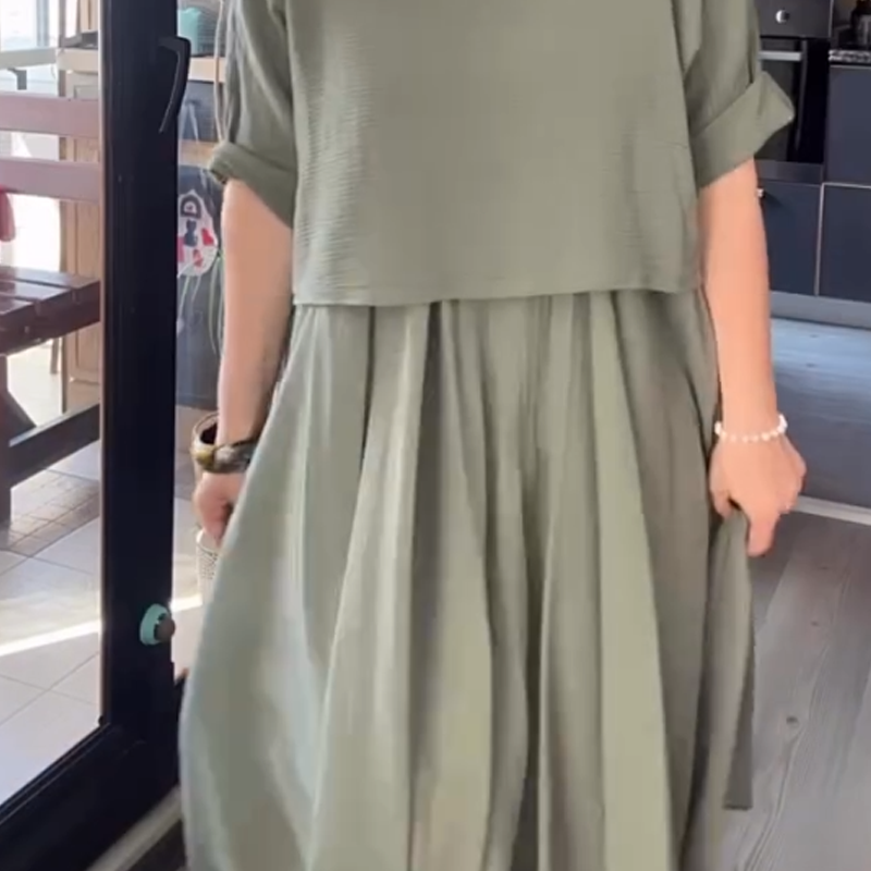 【S-5XL】👗Σετ μακριάς μονόχρωμης φούστας-GR