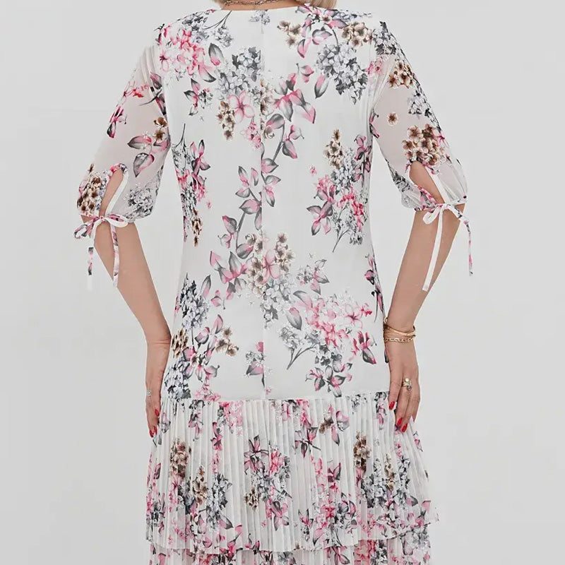 Γυναικείο κομψό φόρεμα με κοντό μανίκι και πλισέ μακρύ φόρεμα-GR