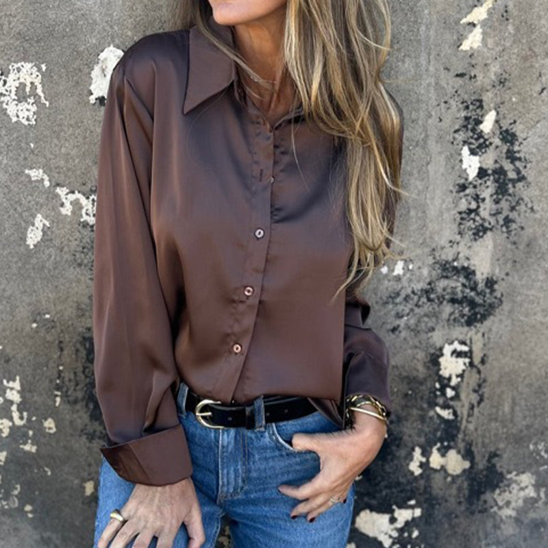 🎊 Poletne novosti🎊 Elegantna satenasta srajca z dolgimi rokavi - GR