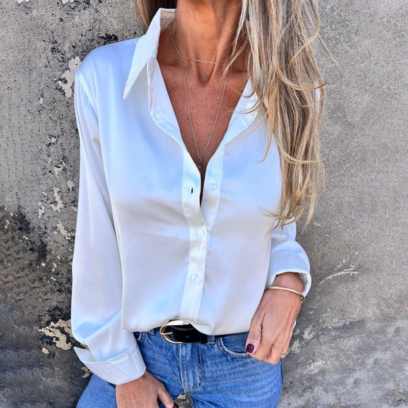 🎊 Poletne novosti🎊 Elegantna satenasta srajca z dolgimi rokavi - GR