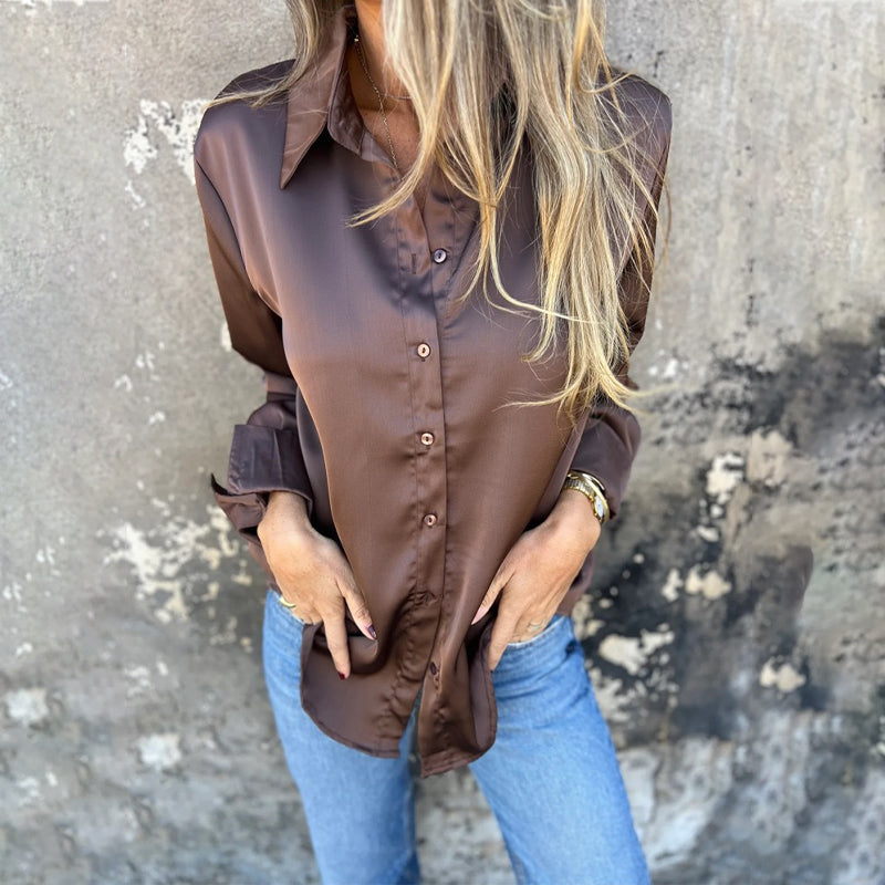 🎊 Poletne novosti🎊 Elegantna satenasta srajca z dolgimi rokavi - GR