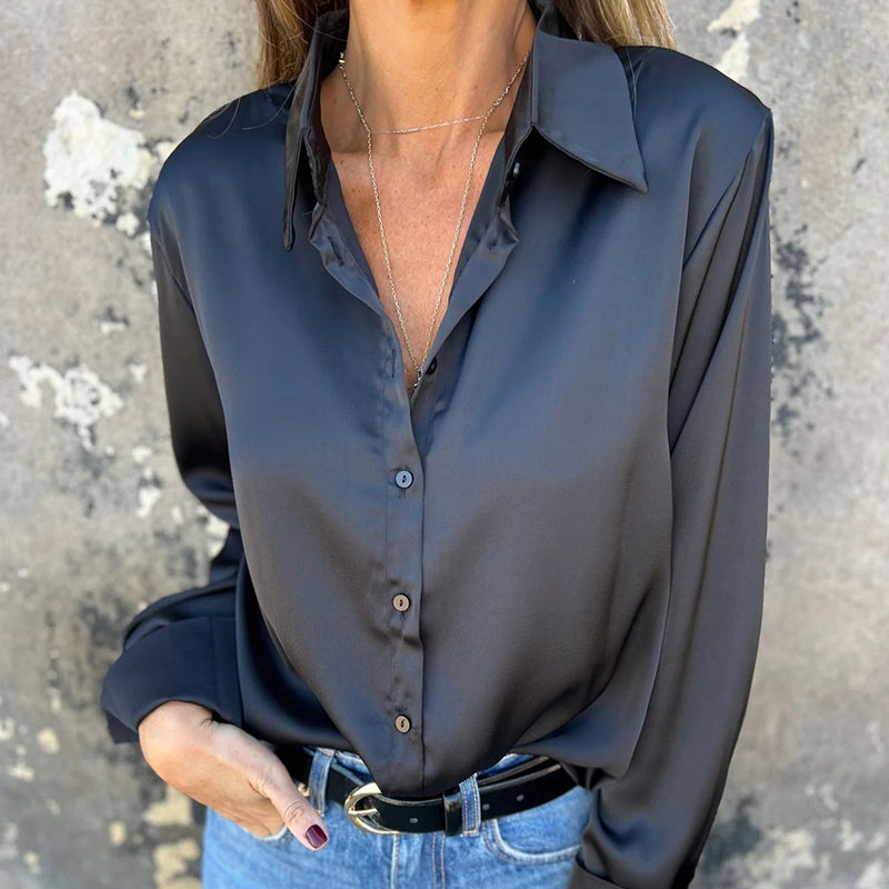 🎊 Poletne novosti🎊 Elegantna satenasta srajca z dolgimi rokavi - GR