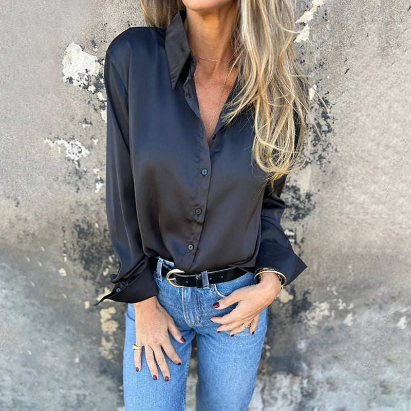 🎊 Vasaros naujienos🎊 Elegantiški atlasiniai ilgomis rankovėmis marškiniai-LT