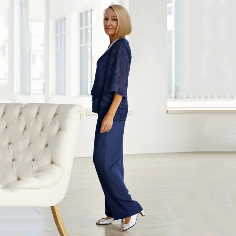 Κομψές γυναικείες μπλούζες με γραβάτες και φαρδιά παντελόνια σε σετ-GR