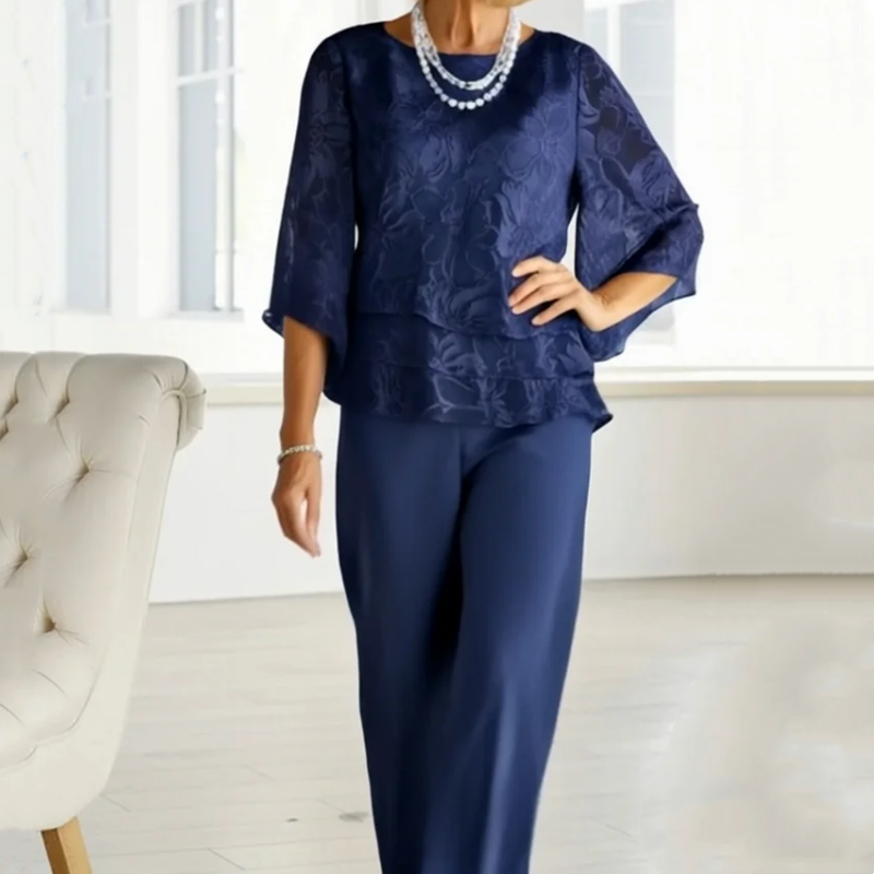 Κομψές γυναικείες μπλούζες με γραβάτες και φαρδιά παντελόνια σε σετ-GR