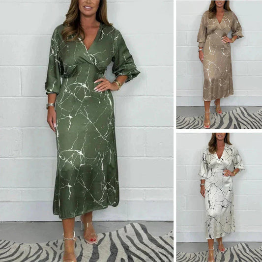 Φόρεμα με μακριά μανίκια και V λαιμόκοψη 🥰-GR