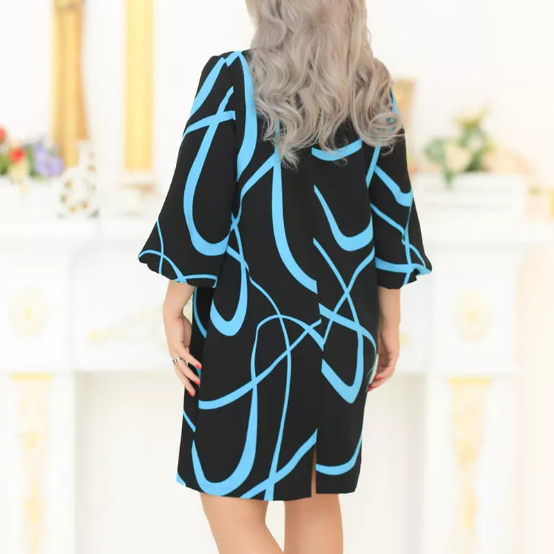 🌸 Raštuota obleka arvalia iškirpte ir septuų ketvirčių rankovėmis-LT