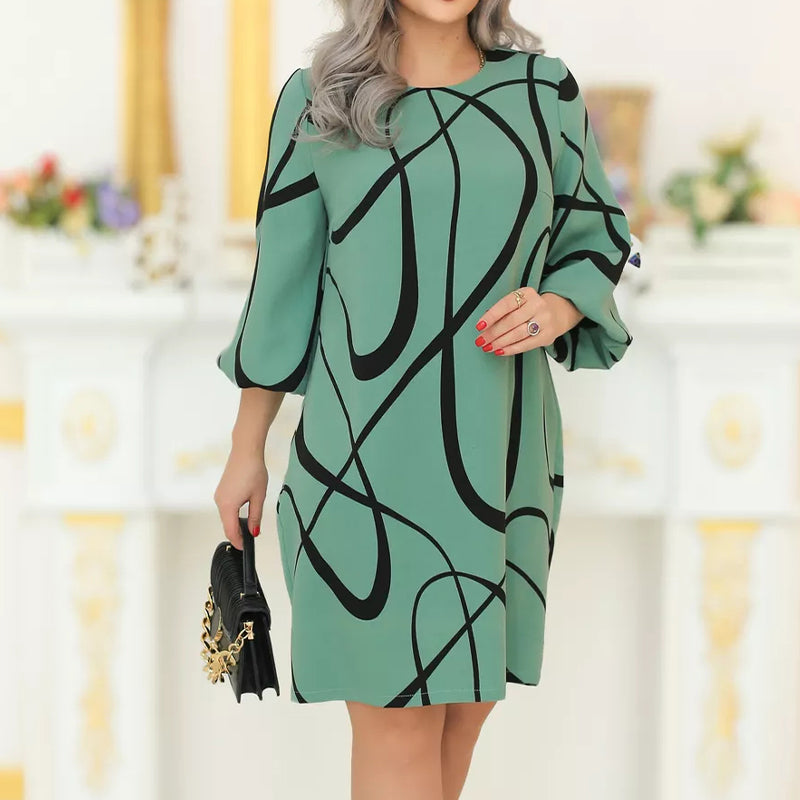 🌸 Raštuota obleka arvalia iškirpte ir septuų ketvirčių rankovėmis-LT