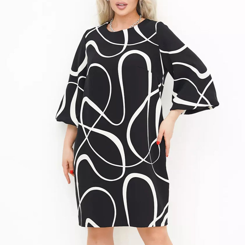 🌸 Raštuota obleka arvalia iškirpte ir septuų ketvirčių rankovėmis-LT