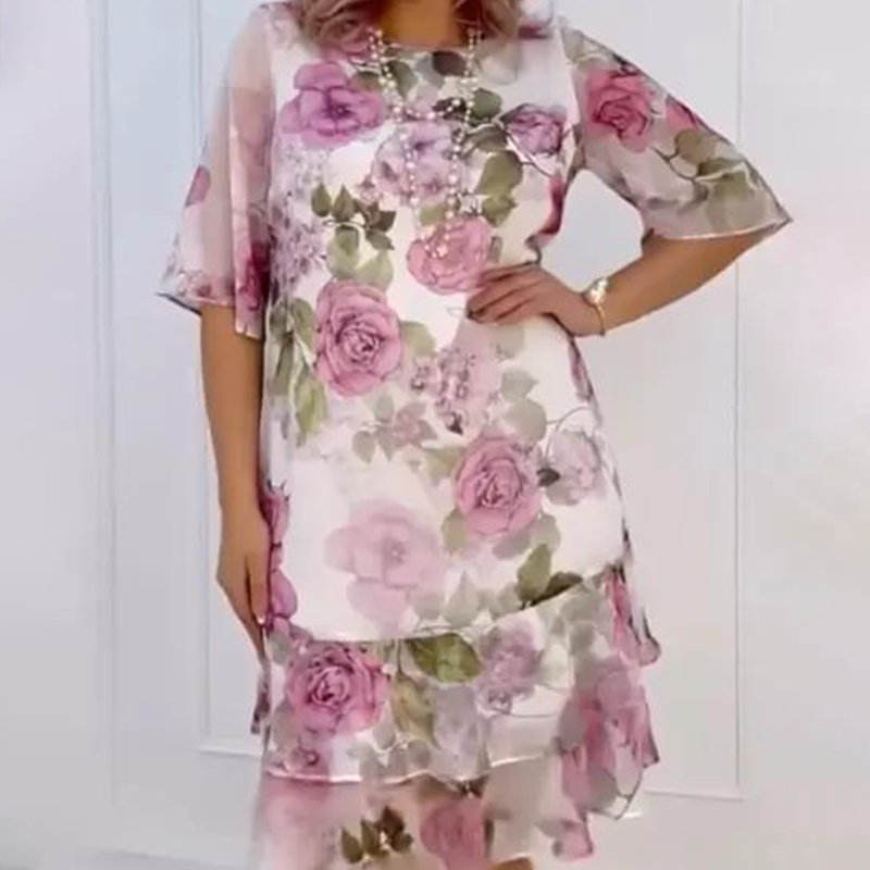 🌺Roza šifonska obleka z volančki - GR