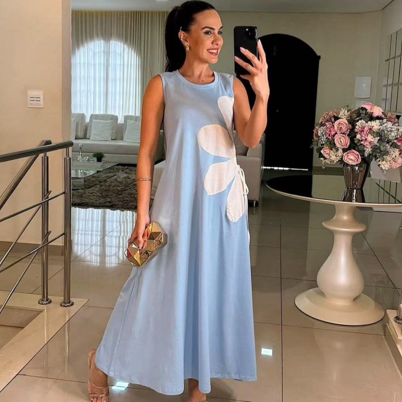 👗 Moteriška suknelė be rankovių su gėlių raštu 🌸-LT