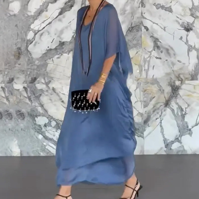 Γυναικείο Φόρεμα Maxi με V-Neck, Αεριζόμενο και Ριχτό Στυλ-GR