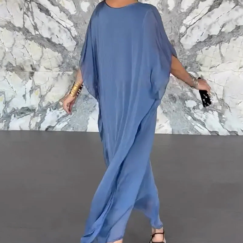 Γυναικείο Φόρεμα Maxi με V-Neck, Αεριζόμενο και Ριχτό Στυλ-GR