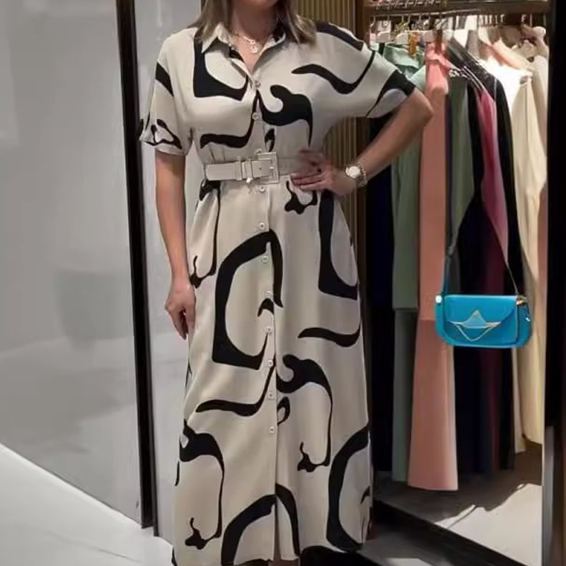 Moteriška marginta trumpomis rankovėmis ilga dress-LT