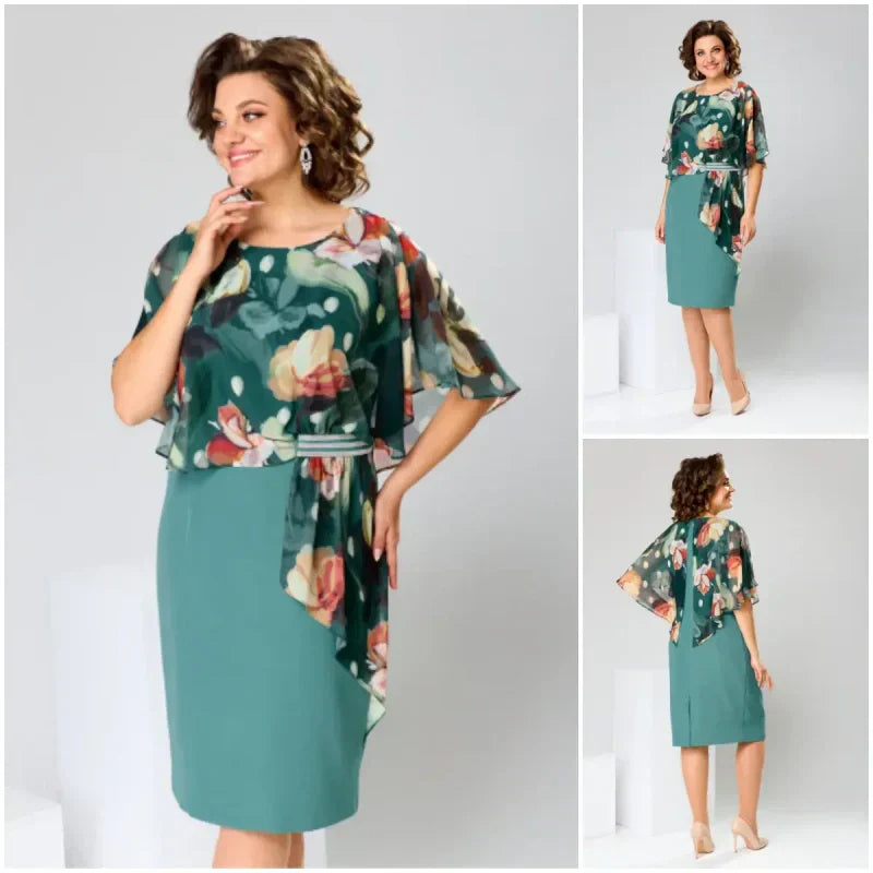 🌸 Elegantiškos gėlėtos apvalios iškirptės suknelės moterims-LT