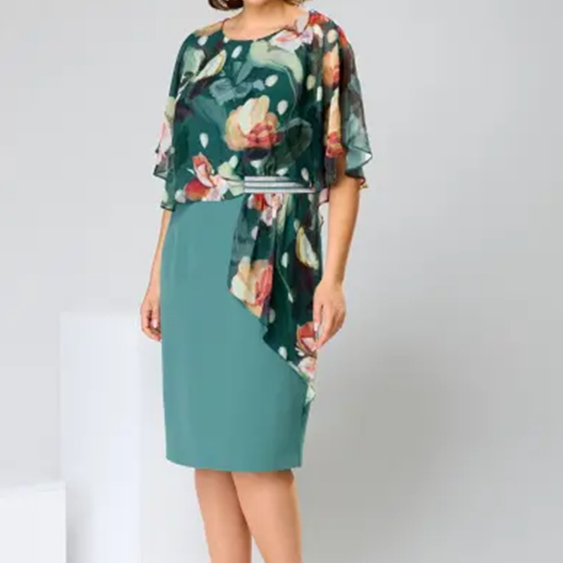 🌸 Elegantiškos gėlėtos apvalios iškirptės suknelės moterims-LT