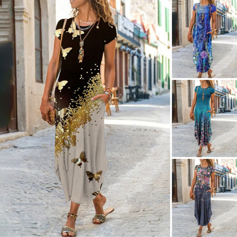 ✨Ženske dolge obleke s potiskanimi majicami-GR